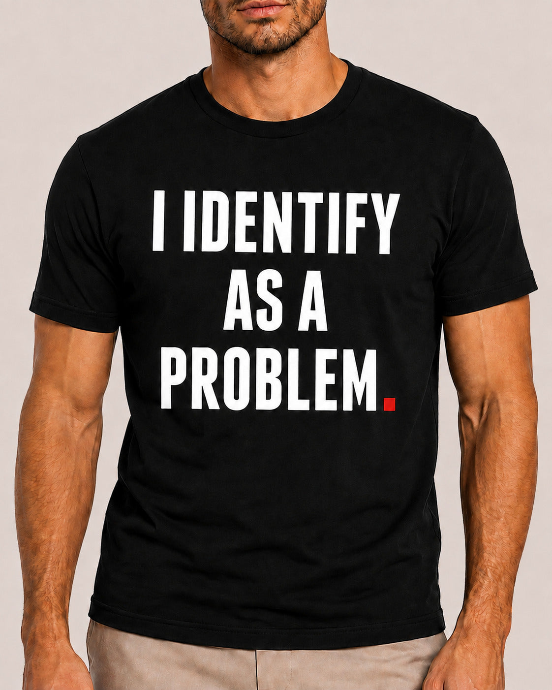 Color Black — Close-up of OVRSAID I IDENTIFY AS A PROBLEM front print