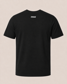 Black OVRSAID regular slim-fit T-shirt, back view with white nape logo
