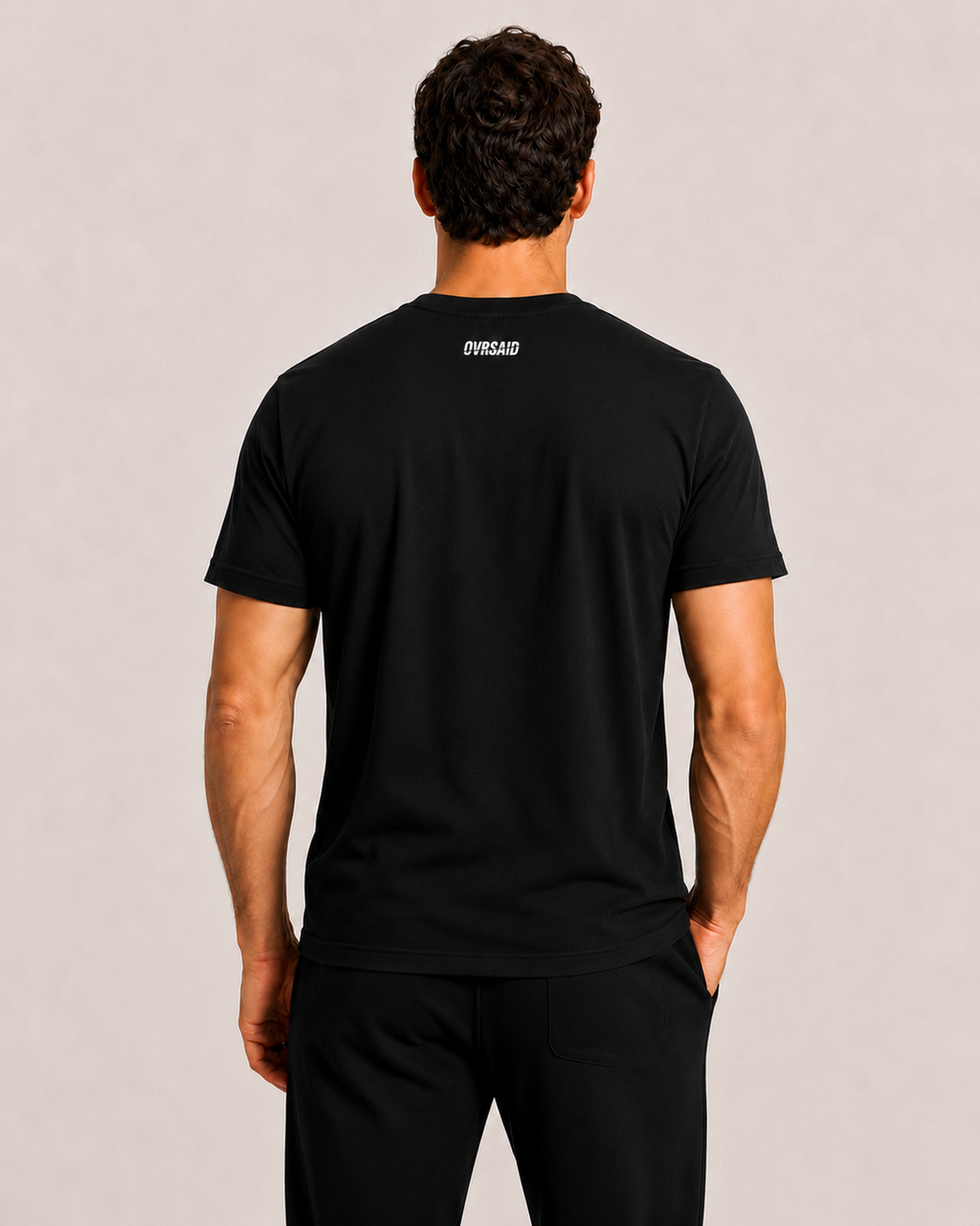 OVRSAID I HAVE EXPENSIVE TASTE AND QUESTIONABLE INCOME black statement tee, front view