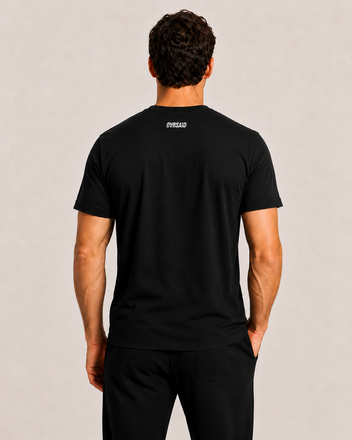OVRSAID I HAVE EXPENSIVE TASTE AND QUESTIONABLE INCOME black statement tee, front view