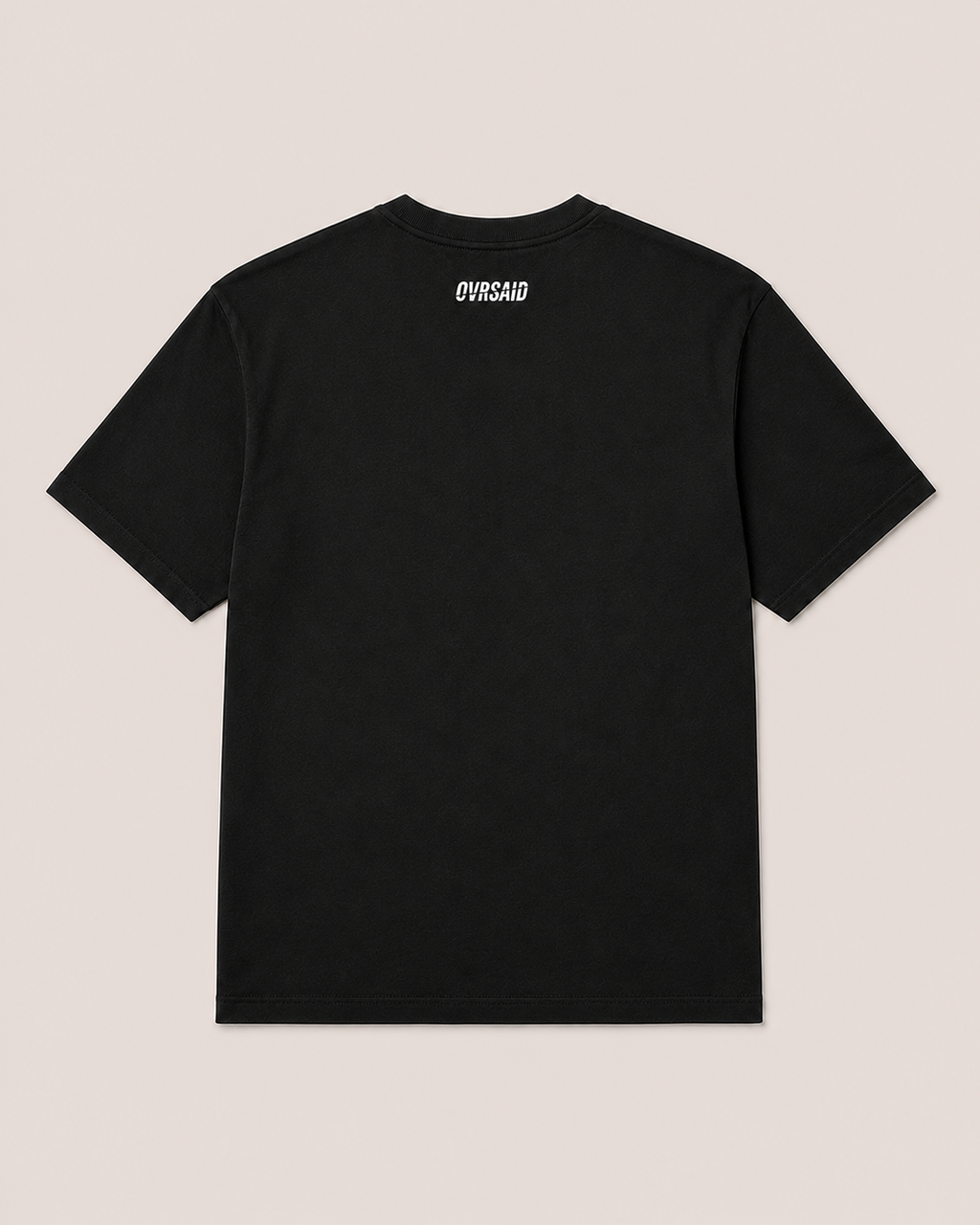 Close-up of OVRSAID SUMMER IS COOL IF YOU ARE RICH front print on black statement tee