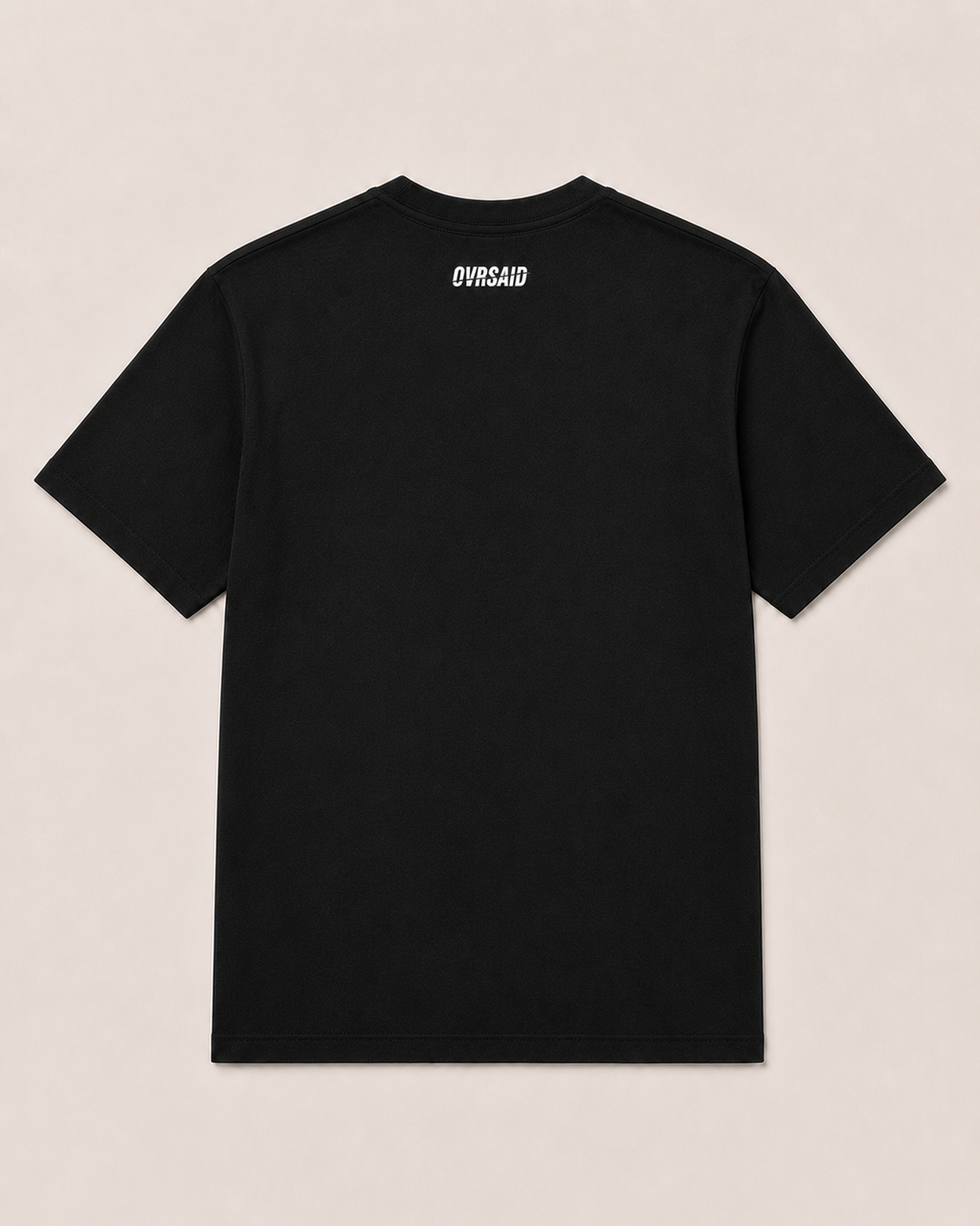 Close-up of OVRSAID MY PROBLEM BAD BITCHES front print on black statement tee