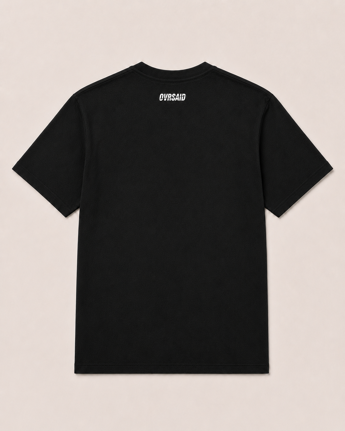 Close-up of OVRSAID MY PROBLEM BAD BITCHES front print on black statement tee