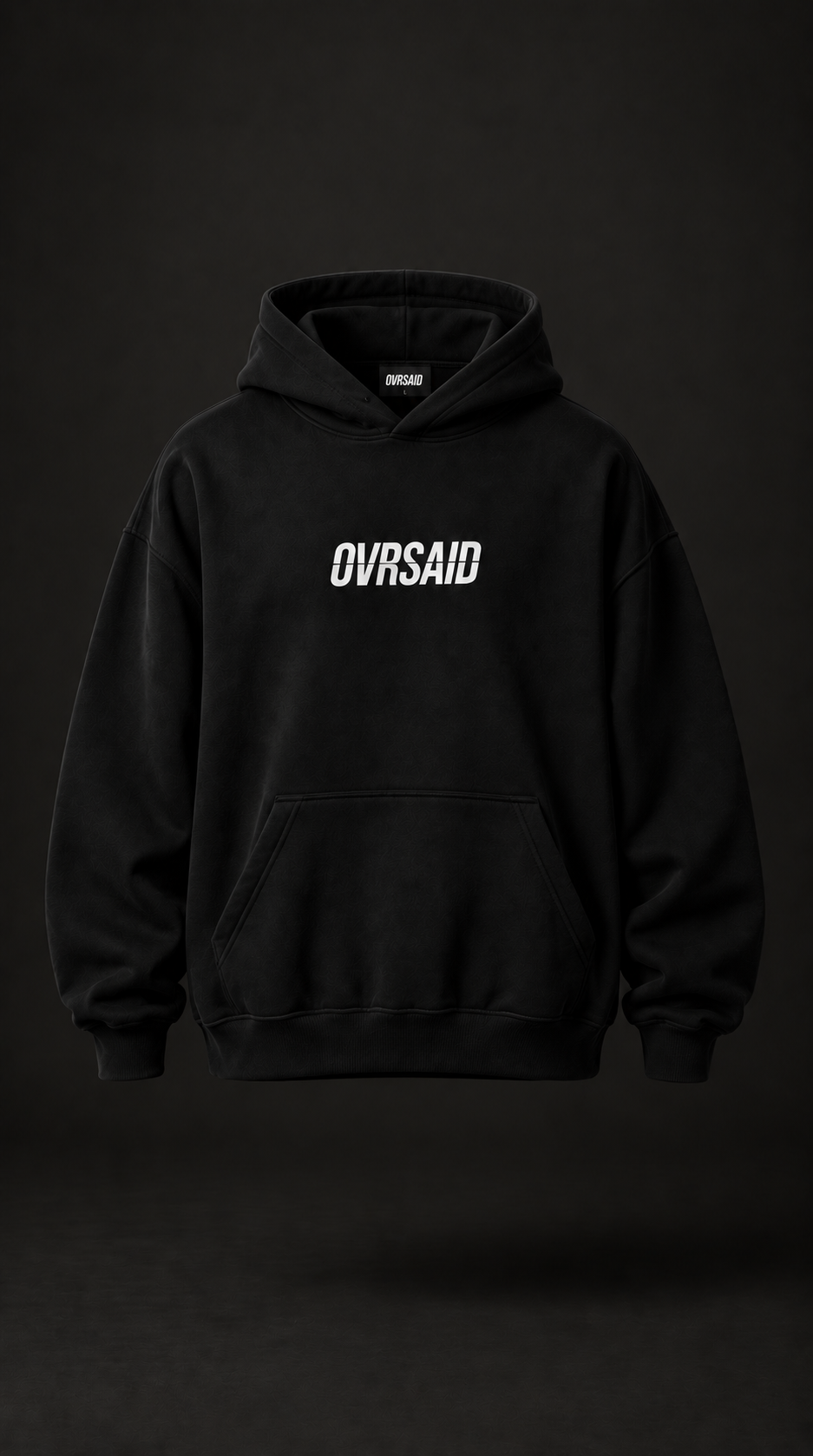 Color Black — OVRSAID oversized hoodie, front product view with small OVRSAID chest mark
