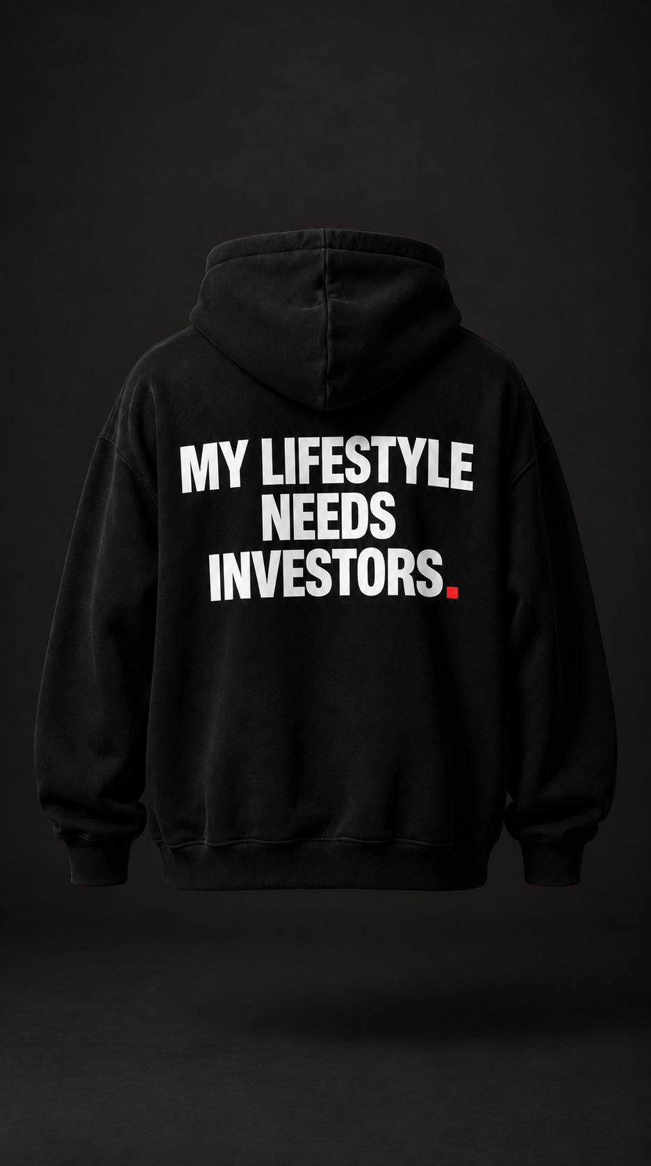 Color Black — OVRSAID MY LIFESTYLE NEEDS INVESTORS. oversized hoodie, back product view