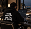Color Black — OVRSAID I MAKE CHATGPT LOOK LIKE AN INTERN. oversized hoodie on male model, back view showing the white back print