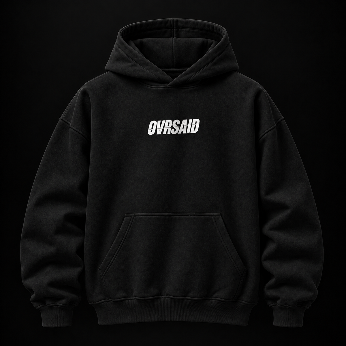 Color Black — OVRSAID oversized hoodie, front product view with small OVRSAID chest mark