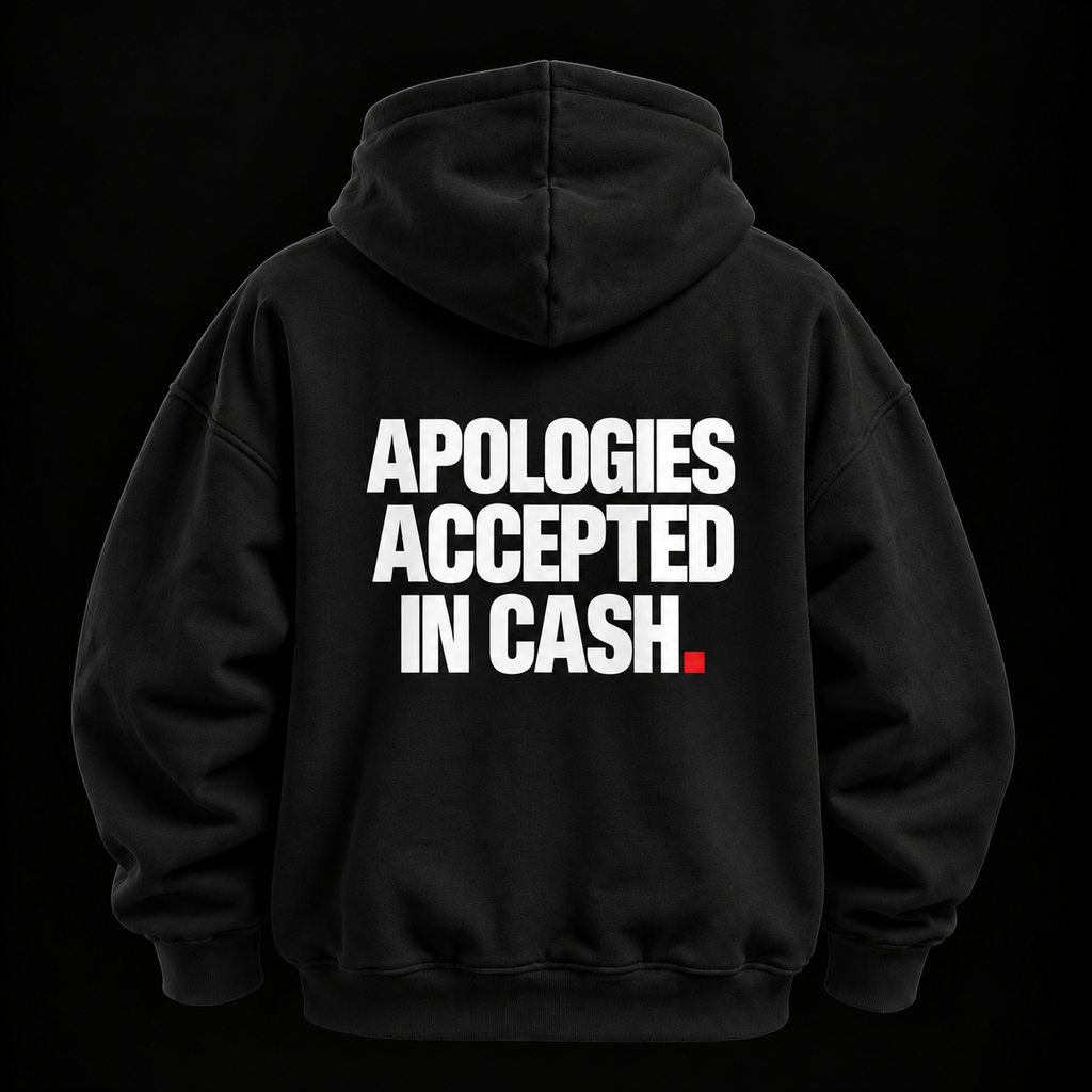 Color Black — OVRSAID APOLOGIES ACCEPTED IN CASH. oversized hoodie, back product view